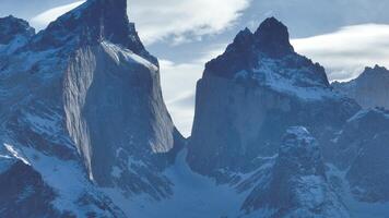 Outdoor National Park at Torres Del Paine in Punta Arenas Chile. Snowcapped Mountain Outdoors. photo