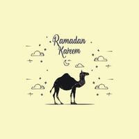 Ramadan Kareem greeting with camel silhouette background. vector