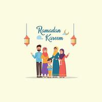 Ramadan kareem family greeting background. vector