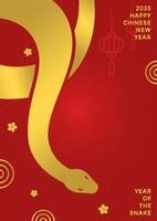 Chinese Lunar New Year poster template with golden snake. Year of the snake simple poster template with copy space vector