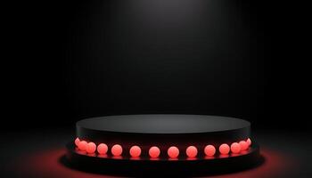 A black round table with red lights on it photo