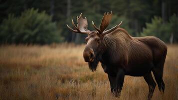 Portrait of a moose in a field photo