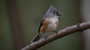 Tufted titmouse bird perched on a tree branch photo