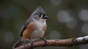 Portrait of a tufted titmouse perched on a tree branch photo
