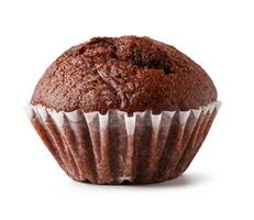 Chocolate cupcake with a moist texture in a paper wrapper on a clean background photo
