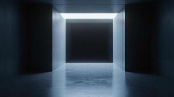 Empty concrete corridor with light guiding to darkness, creating a mysterious and moody atmosphere photo