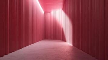 Pink architectural corridor with vertical pattern illuminated by light beam photo