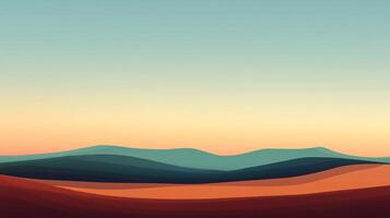 Rolling hills and valleys create a serene and minimalist landscape under a warm sunset sky photo