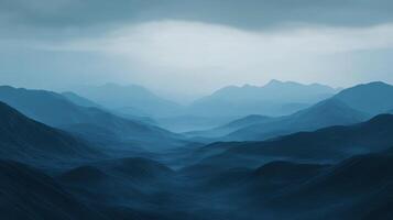 Breathtaking vista of rolling blue hills stretching into the distance under a cloudy sky, creating a serene and captivating landscape photo
