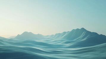 Turquoise mountain range rising from a wavy turquoise landscape in a minimalist abstract background with copy space photo