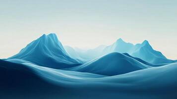Smooth blue minimalist abstract landscape with rolling hills and mountains, creating a serene and futuristic atmosphere photo