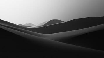 Minimalist black and white landscape showing smooth desert dunes creating a tranquil and serene atmosphere photo