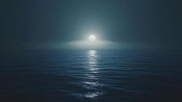 Moonlight reflecting on a calm ocean surface at night, creating a serene and magical atmosphere photo