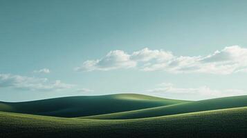 Scenic view of green rolling hills bathed in sunlight under a serene cloudy sky photo