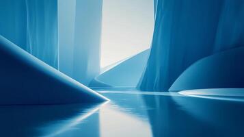 Light reflecting on water surface in abstract blue landscape photo