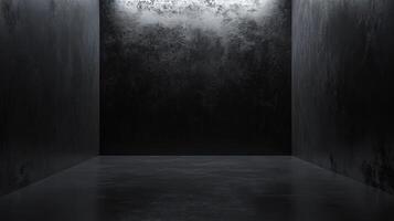 Dark and moody concrete room with dramatic lighting, creating a mysterious and eerie atmosphere photo