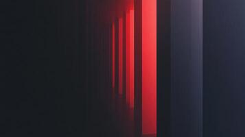 Red lights illuminate dark corridor creating a dramatic perspective with strong contrast and smoky atmosphere photo