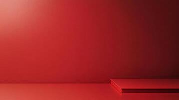 Minimalist red studio setup with empty square platform, ideal for product showcasing photo