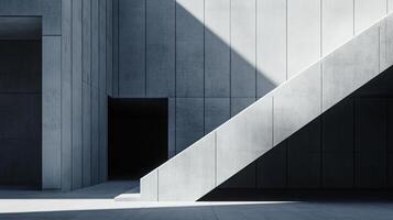 Sunlight illuminating concrete staircase and building in modern architectural design photo