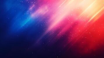 Vibrant abstract background featuring a blend of red, pink, and blue hues, illuminated by diagonal light rays and subtle particles photo