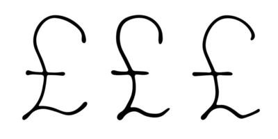 Hand drawn british pound currency symbol set Brush stroke doodle Single element for design 1 vector