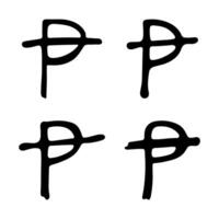 Hand drawn peseta currency symbol set Brush stroke doodle Single element for design 1 vector