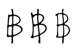 Hand drawn thai baht currency symbol set Brush stroke doodle Single element for design 1 vector