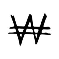 Hand drawn won currency symbol. Brush stroke doodle. Single element for design 1 vector