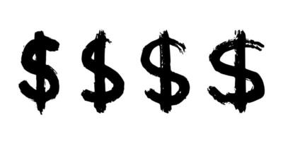 Hand drawn dollar currency symbol set Brush stroke doodle Single element for design 1 vector