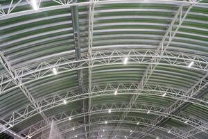 The captivating photo highlights a closeup of an exceptional ceiling design, featuring a stunning green roof that enhances the beauty and tranquility of the urban landscape