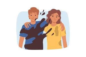 Dirty couple happy man and woman, for metaphor for toxic relationships and presence of codependency vector