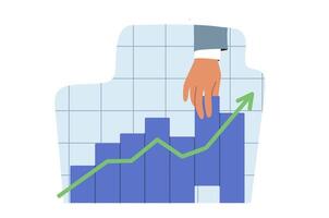 Successful investment management to increase profits, demonstrated by hand investor pulling chart up vector