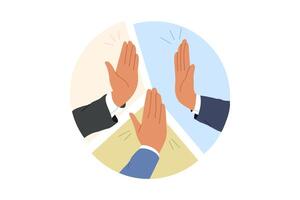 Hands business people showing synergy and high-fiving inside diagram, thanks to partnership vector