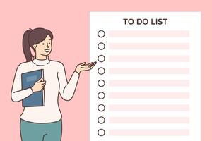 To do list is compiled by business woman to plan productive day and develop time management vector
