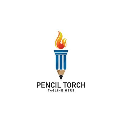 Pencil torch fire light logo.
