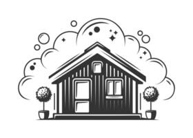 Black house with tree and soap foam isolated on white vector