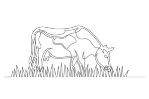 Continuous one line farm cow vector