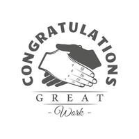 Congratulation handshake label isolated on white background vector