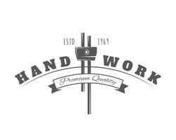 Carpentry woodwork label isolated on white background vector