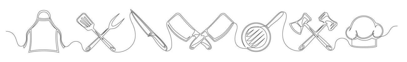 Set of continuous one line drawing of a kitchen elements vector