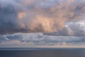 Dramatic sunset with a twilight blue color of the sky and clouds. photo