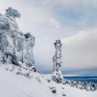 Natural stone statues, rock pillars, weathering posts. photo