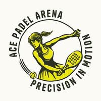 Retro-style logo featuring a female padel player in action, framed by circular text and dynamic design elements, ideal for padel clubs, team branding, or merchandise. vector