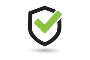 Tick shield security icon. Green shield icon with checkmark assurance and security. vector