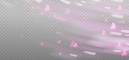 Prism pink light flare effect in motion, lovely light overlay background with warm shine of crystal glass, heart shiny glow. Prism light dispersion with rays and shiny glares effect. vector