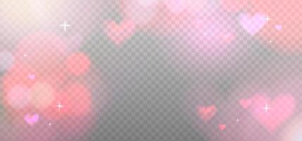 Abstract pink refraction glow and heart bokeh effect. Romantic crystal light leak flare reflection effect. Transparent Valentine s day refraction background. overlay vector