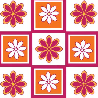 Orange and Pink Floral Tile Pattern Squares, Flowers, Design