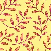 Seamless Pattern Yellow Background, RedOrange Leaves, Botanical Branches vector
