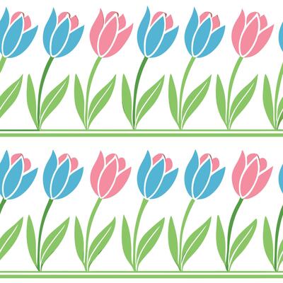 Seamless Pink Blue Tulip Floral Pattern Border Design
