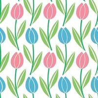 Pink and Blue Tulip Floral Seamless Pattern Design vector